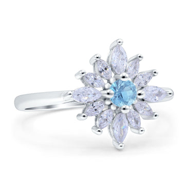 Art Deco Wedding Engagement Bridal Ring Marquise Round Simulated Aquamarine CZ 925 Sterling Silver